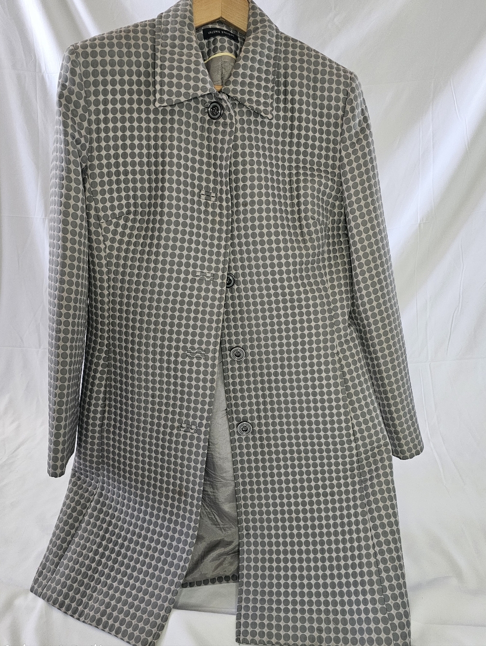 Valerie Stevens Gray Polka Dot Pea Coat